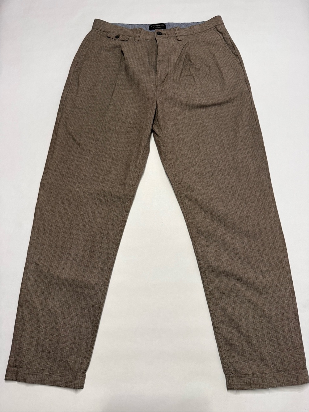 Banana Republic Relaxed Tapered Plaid Pants Mens 34x36 Brown